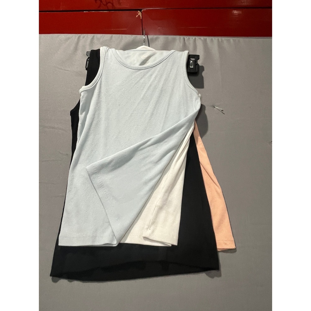 Wonder Nation Girls Ribbed Tank Top Lot 4pc Blue White Black Peach Large 10-12